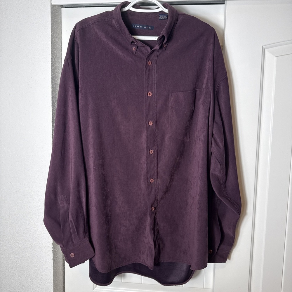 Robert Stock Men's Shirt XL Plum Purple Long‎ Sleeve Button Front Polyester